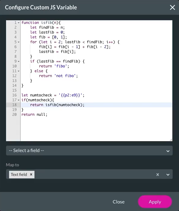 configure custom js variable 