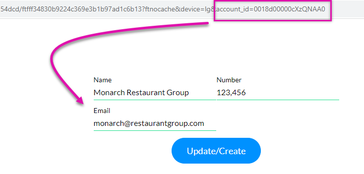 example showing how the account id is passed in the URL 