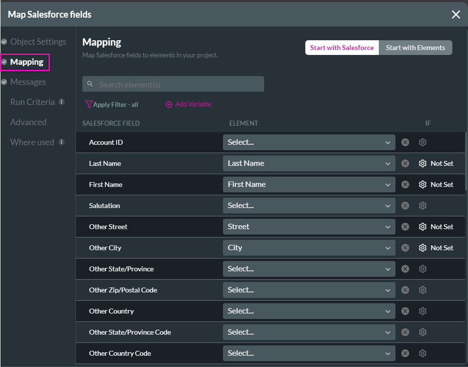 map salesforce fields > mapping 