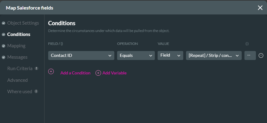 conditions configuration required when enabling record ID mode 