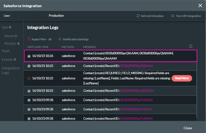 screenshot showing that when using bulk mode, no error messages are displayed 