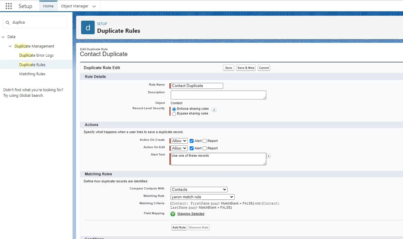 Salesforce duplicate rules