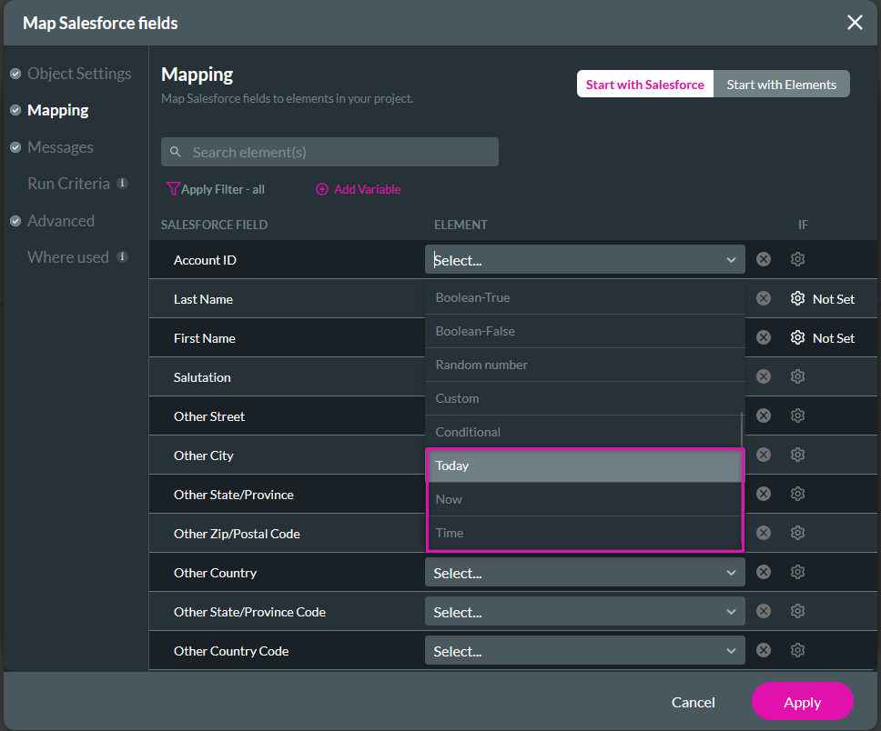 Use dropdown to choose system values 