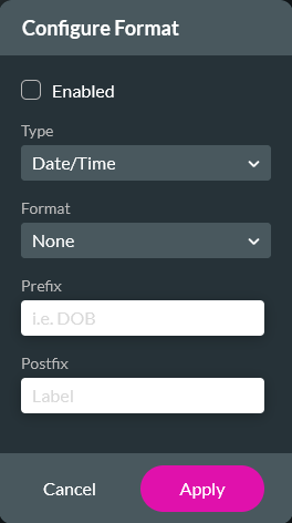 Configure format window 