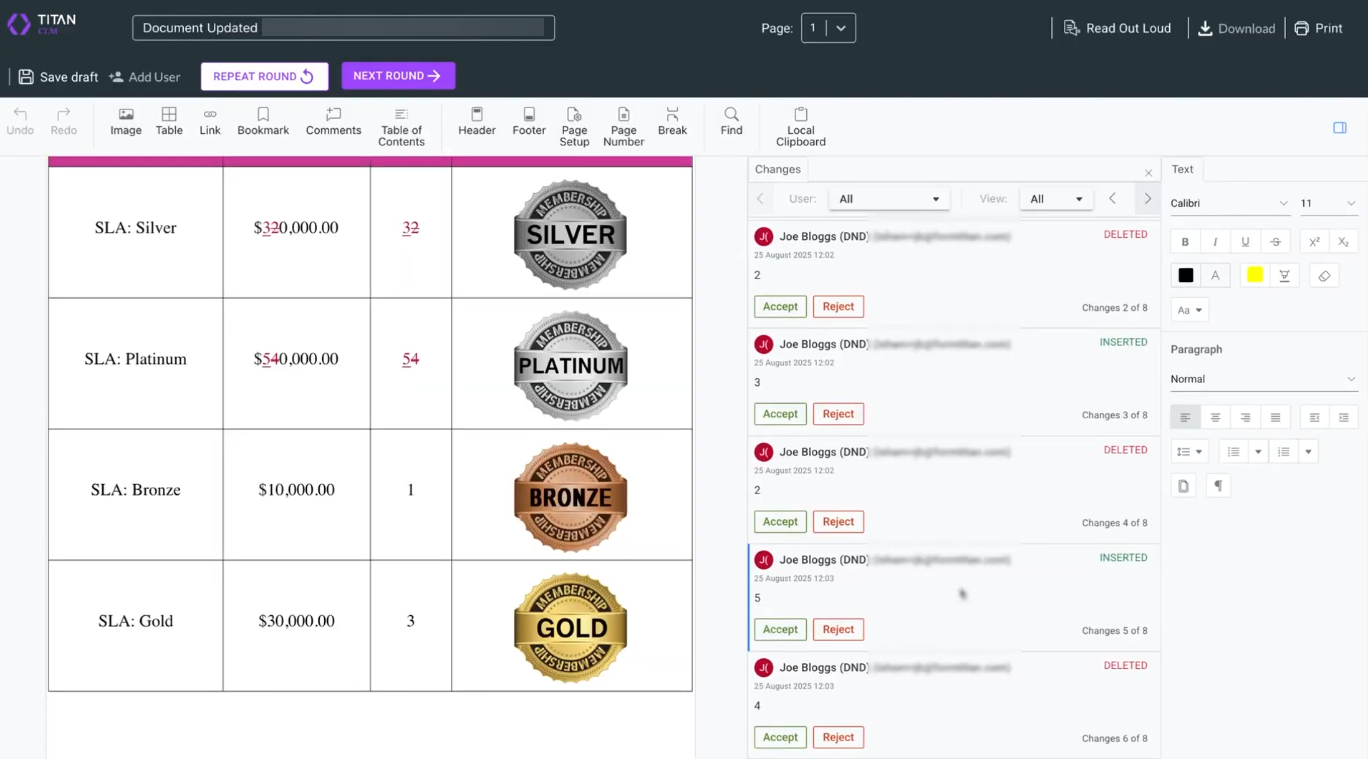 Screenshot showing the accept and reject options that the document owner will see 