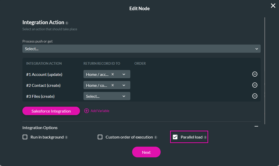 edit node window with parallel load highlighted 