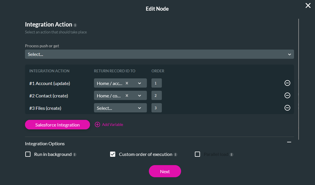 Edit node window showing the custom order of execution setup 