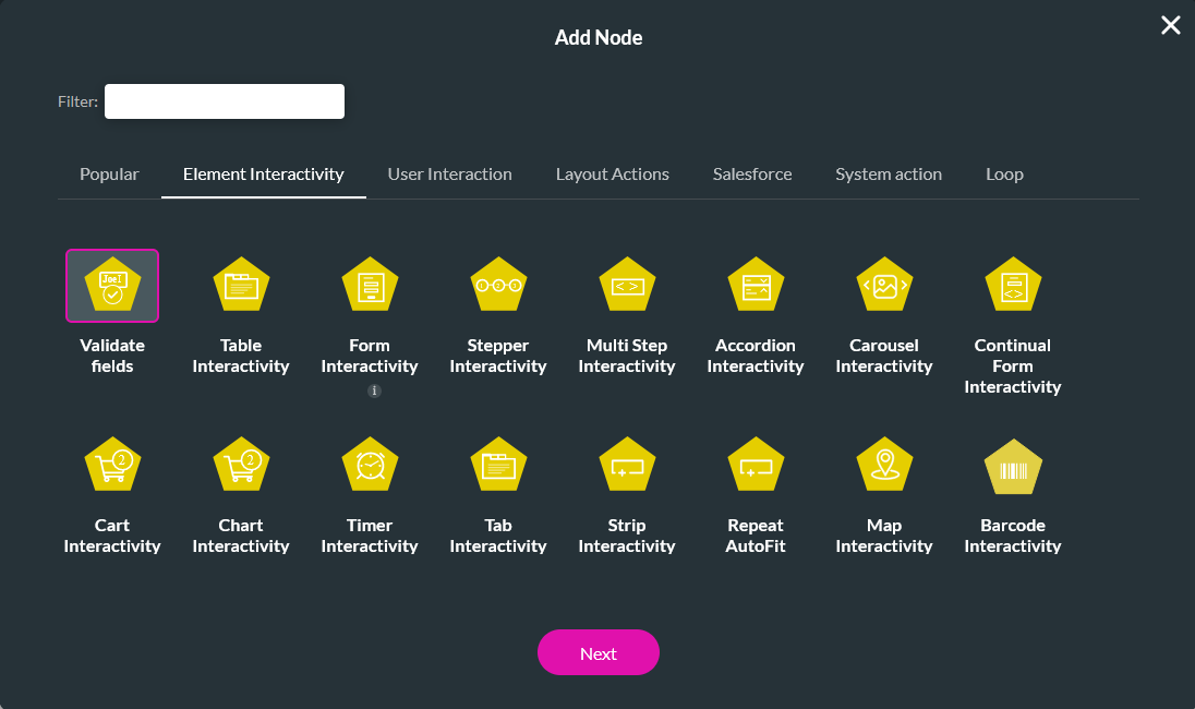 Add node window with validate Fields highlighted 