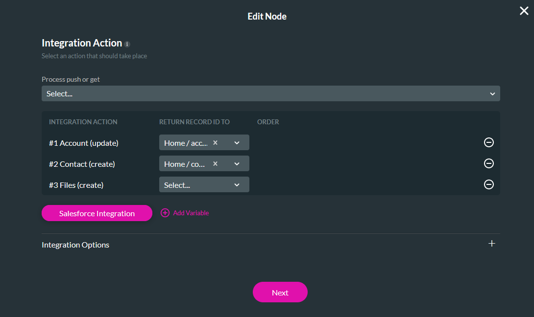 Edit node window showing the return ID feature 