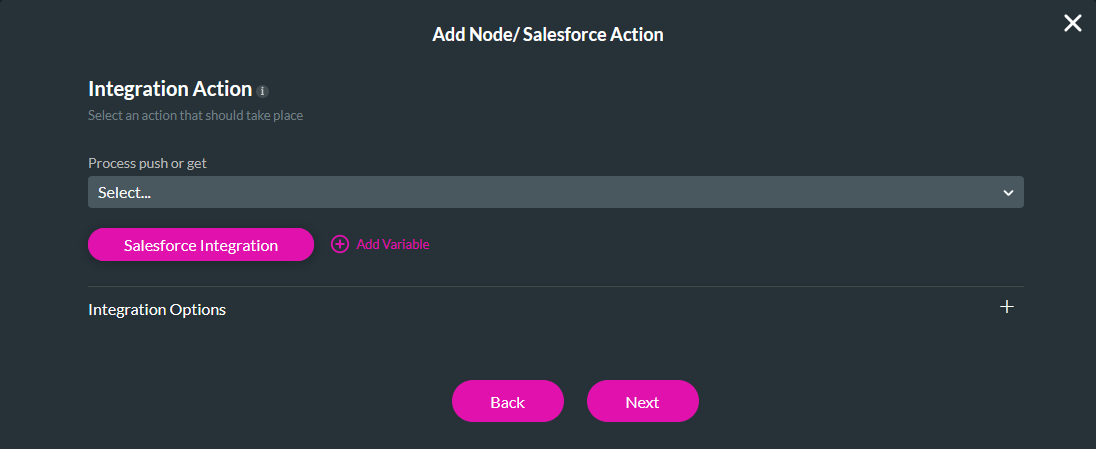 Add Node / Salesforce Action config 