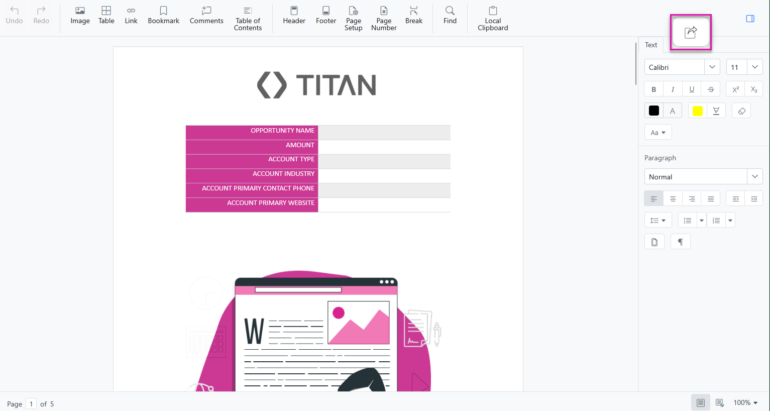 Screenshot of the Titan edit window 