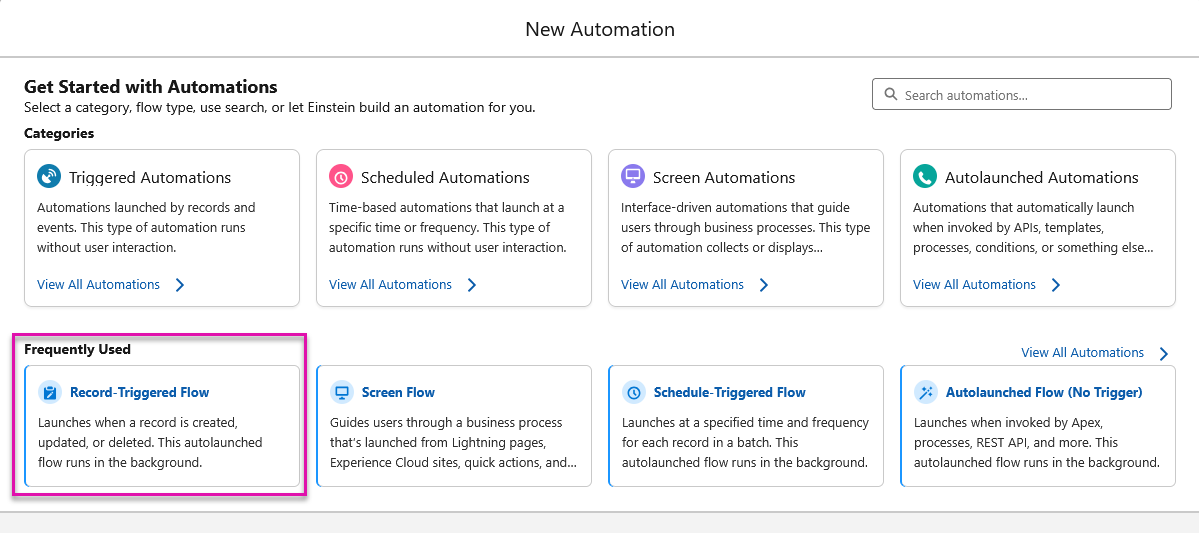 Screenshot of the new automation window 
