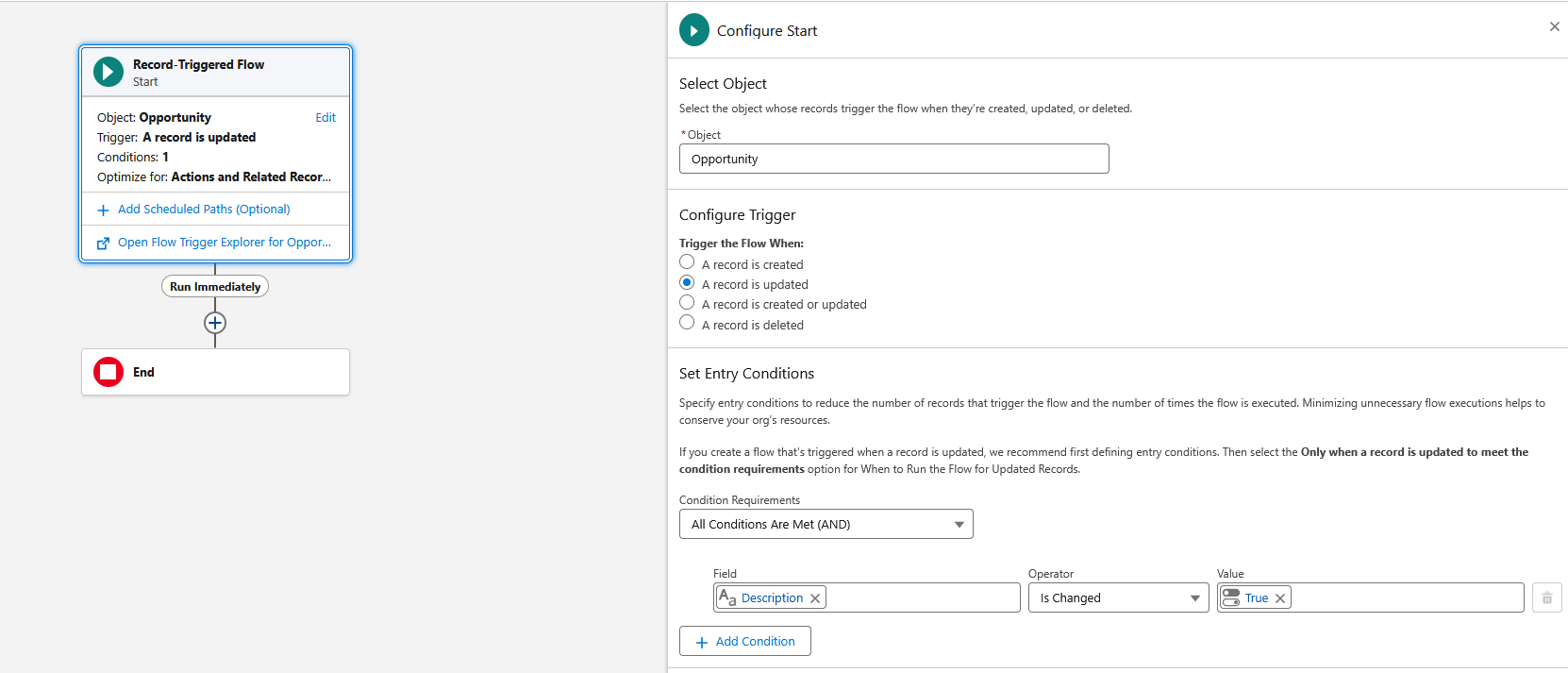 Screenshot of the configured record triggered flow 