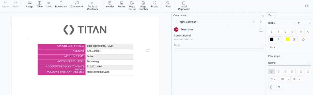 Screenshot of the email with edits 
