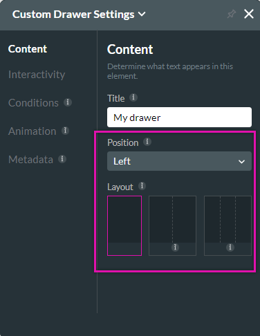 custom drawer settings > content tab