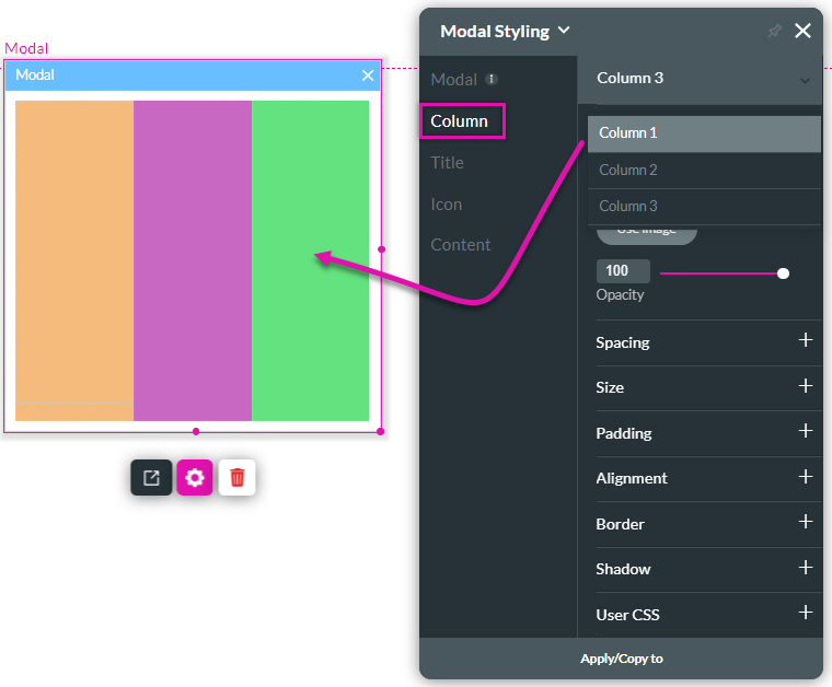 If you divide your modal into columns, you can style each column uniquely 