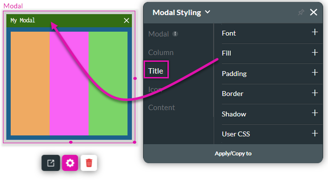 The modal styling title tab is used to change the title styling 