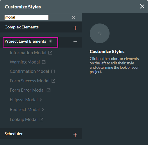 search for the modal in the project styling menu 