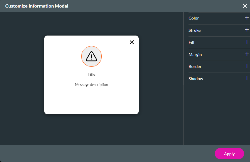 the customize information modal styling window 