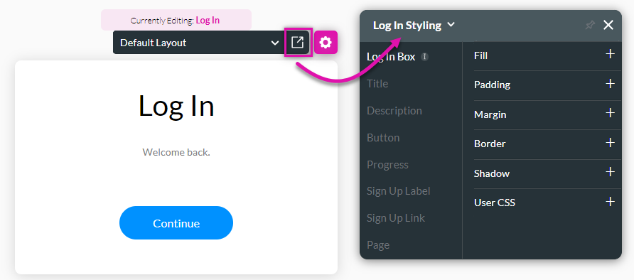 opening the styling menu from the element quick menu 