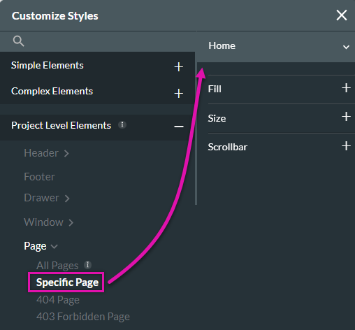 Specific page styling options 