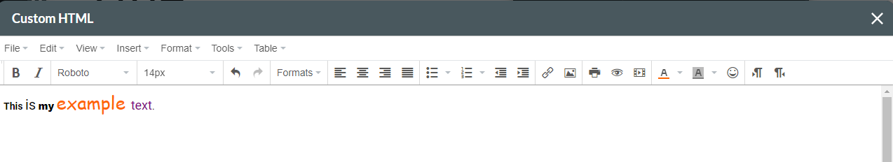 example of how you can format your text in the custom HTML window 
