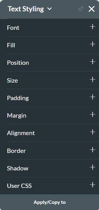 text styling menu 