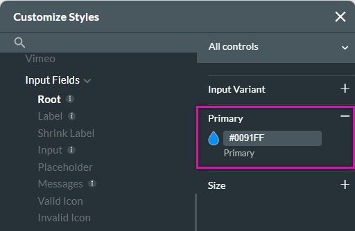 customize styles > root > primary 