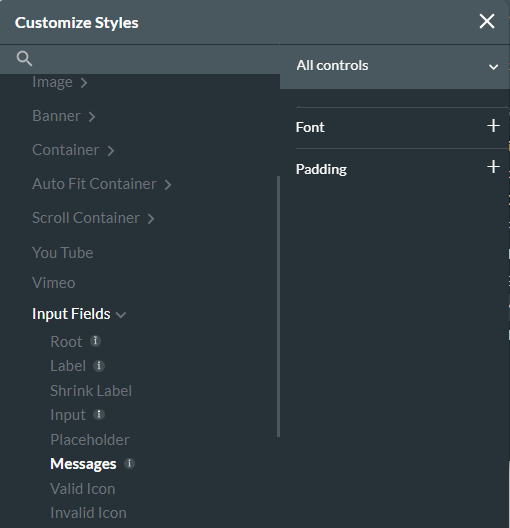 customize styles screen with messages styling options expanded 