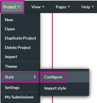 expanded project dropdown > style > configure 