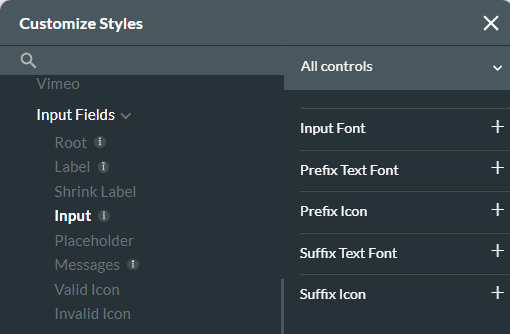 customize styles window with input styling options displayed 