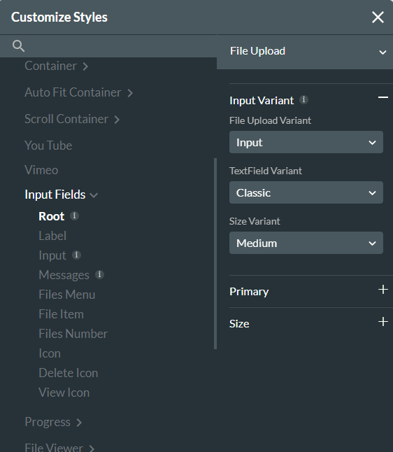 root styling options 