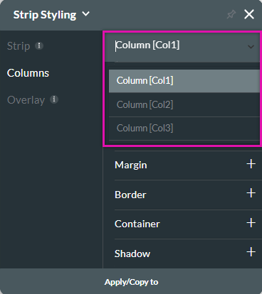 strip styling - dropdown selection