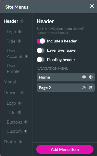 site menu > header tab 