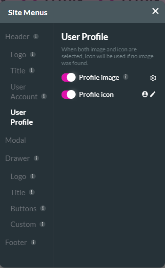 site menu > user profile 