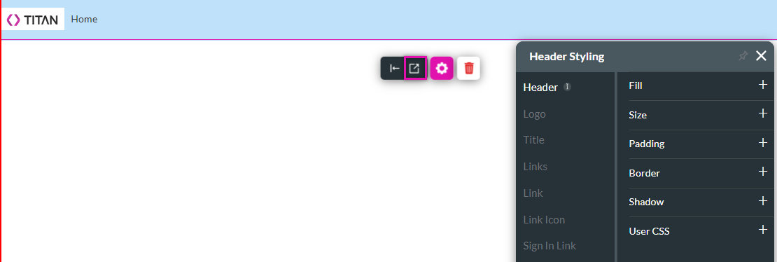 Header menu > styling icon > header styling 