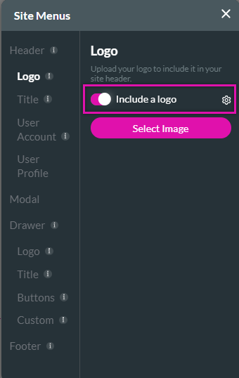 site menu > logo tab 