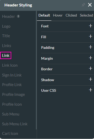 header styling > link tab 