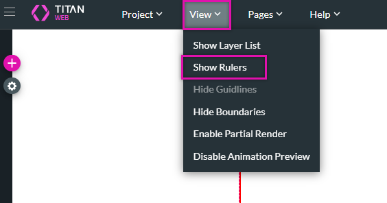 view dropdown > show rulers 