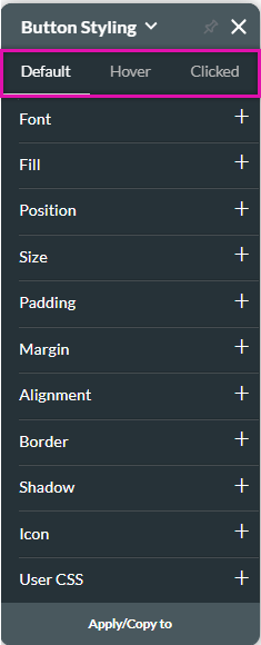 Button stylingf menu - states 