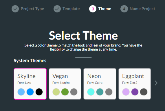 select theme step when creating project 