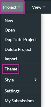 expended project dropdown with theme highlighted 