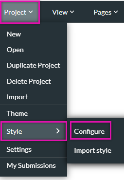 project dropdown > style > configure 