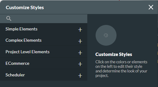 project style page showing 5 element groups 