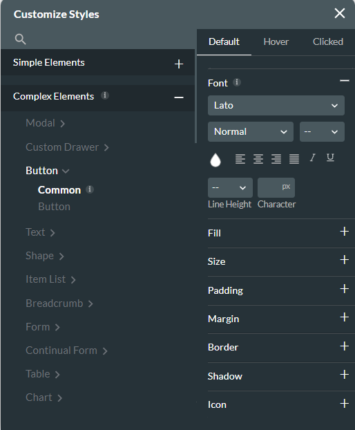 customize style > button element breakdown 