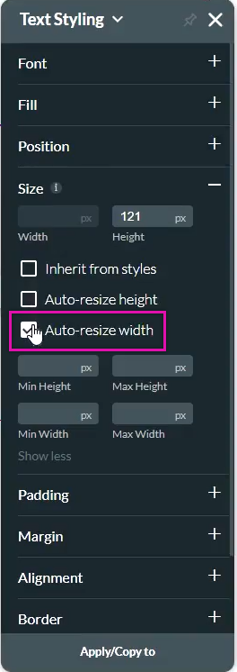 text styling > auto resize width