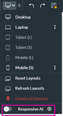 device dropdown displaying  the responsive ai toggle switch displayed 