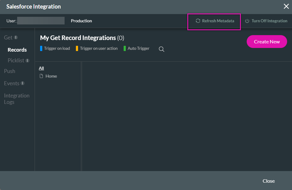 Refresh metadata option for Salesforce integration 