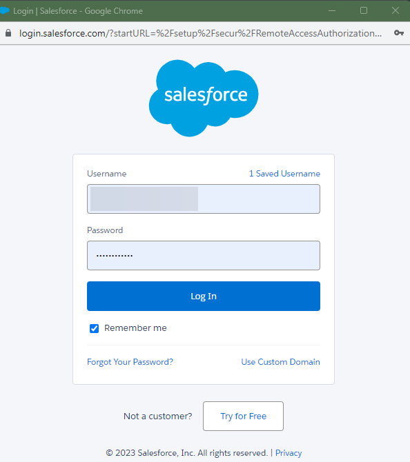 Salesforce login screen 