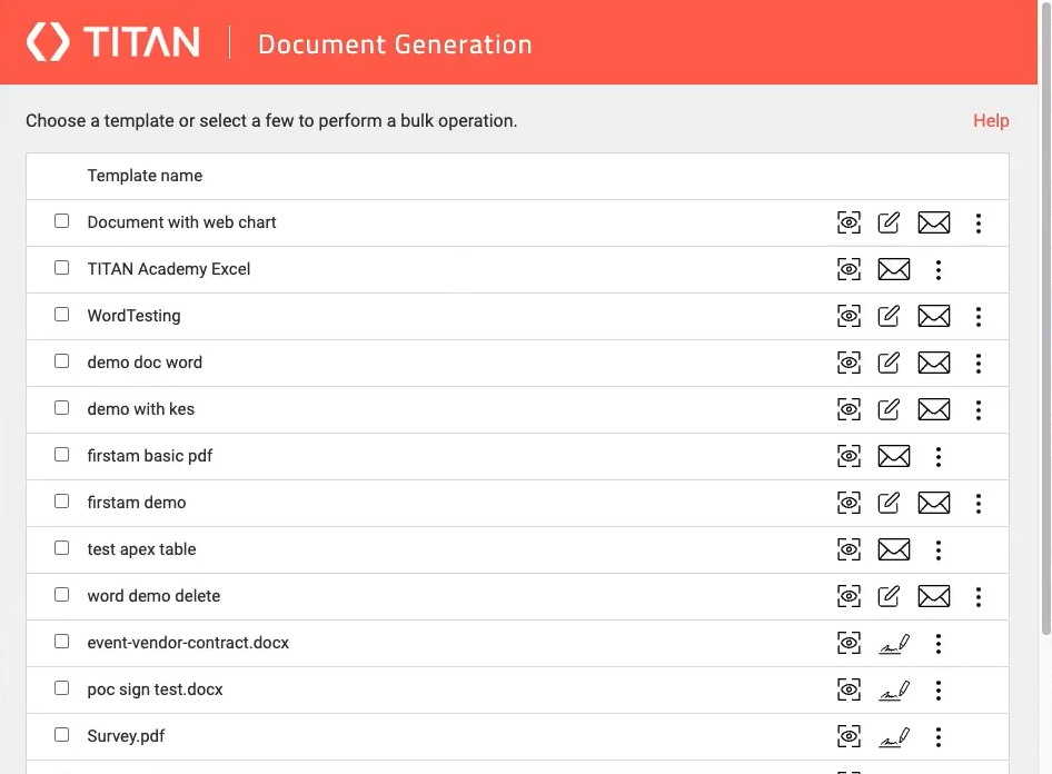 document generation list 